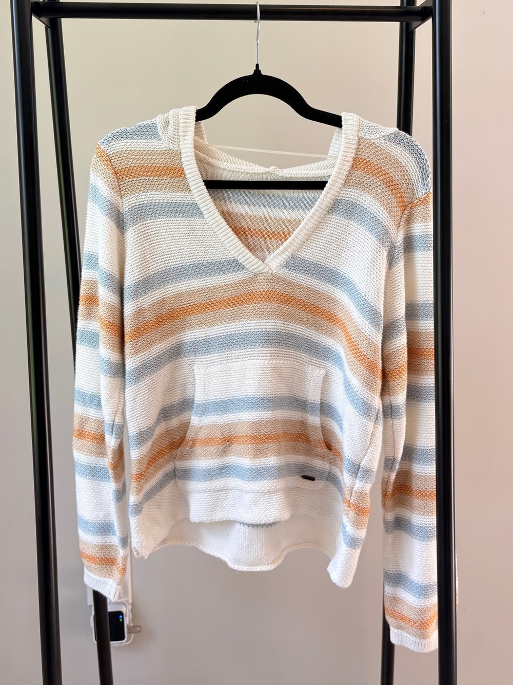 O'Neill Striped V-Neck Sweater in Cream, Blue & Tan